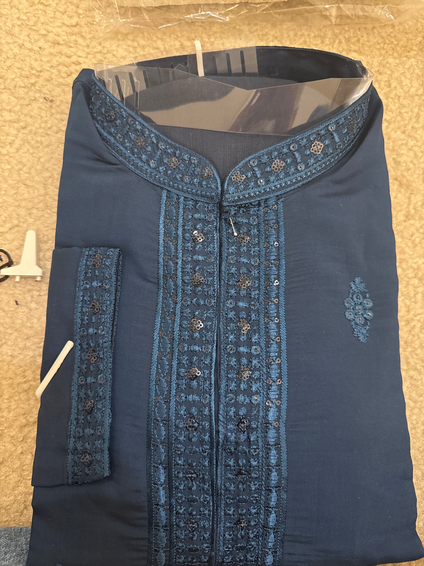 Charming Teal Blue Colored Embroidery Work Silk Kurta Suits For Men
