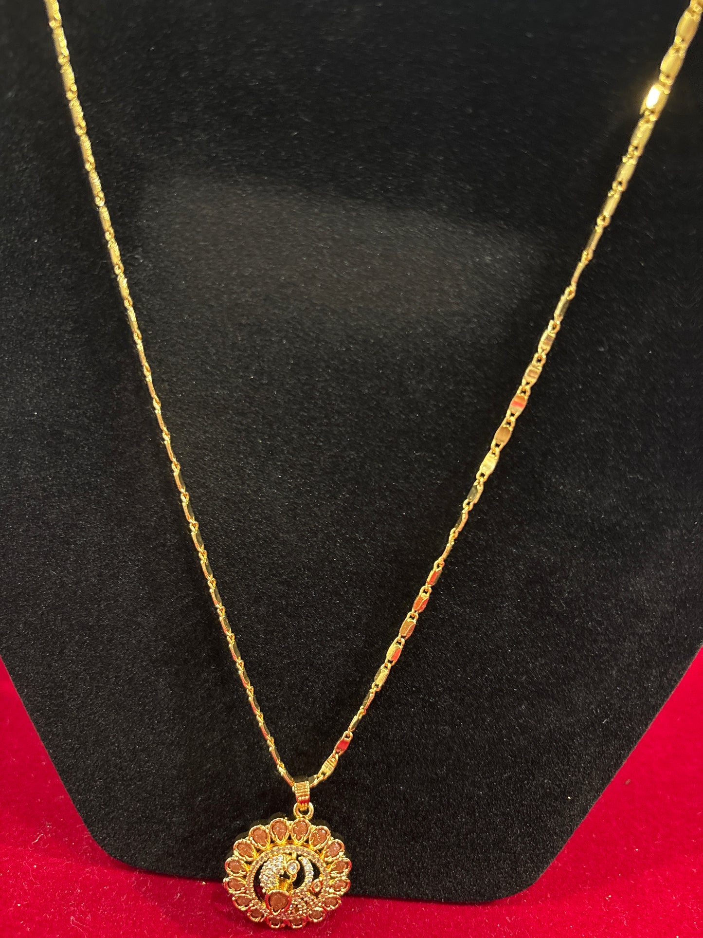 Attractive Peach And White Color Stones Gold Plated Necklace For Women