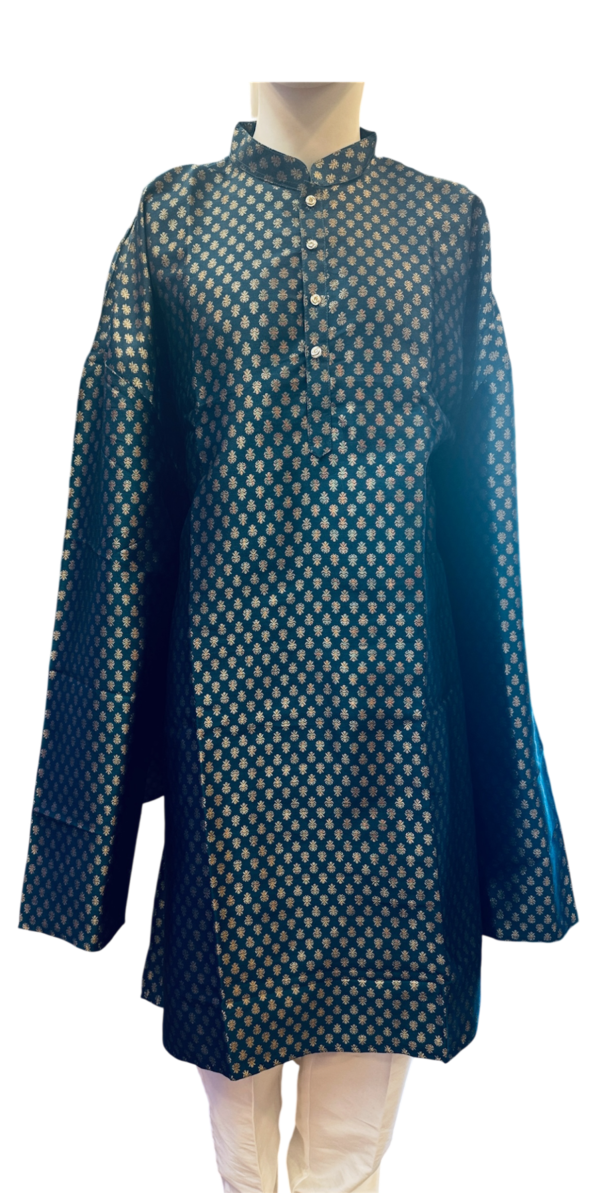 Beautiful Teal Blue Color Jacquard With Printed Work Kurta Set For Men