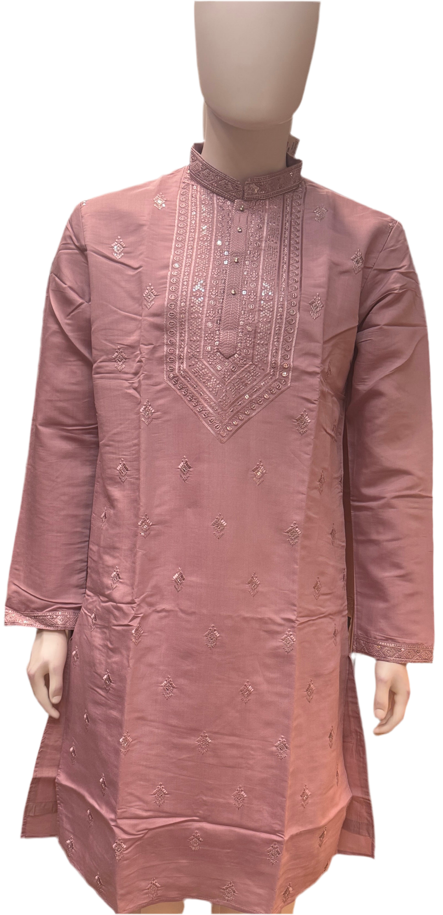 Elegant Light Purple Color With Cotton Embroidery Work Kurta Suits For Men