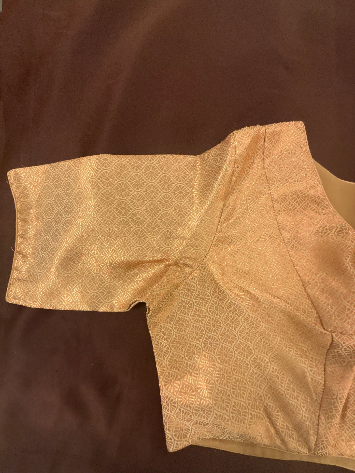 Alluring Front Open Rose Gold Color Jacquard Elbow Sleeve Readymade Blouse For Women