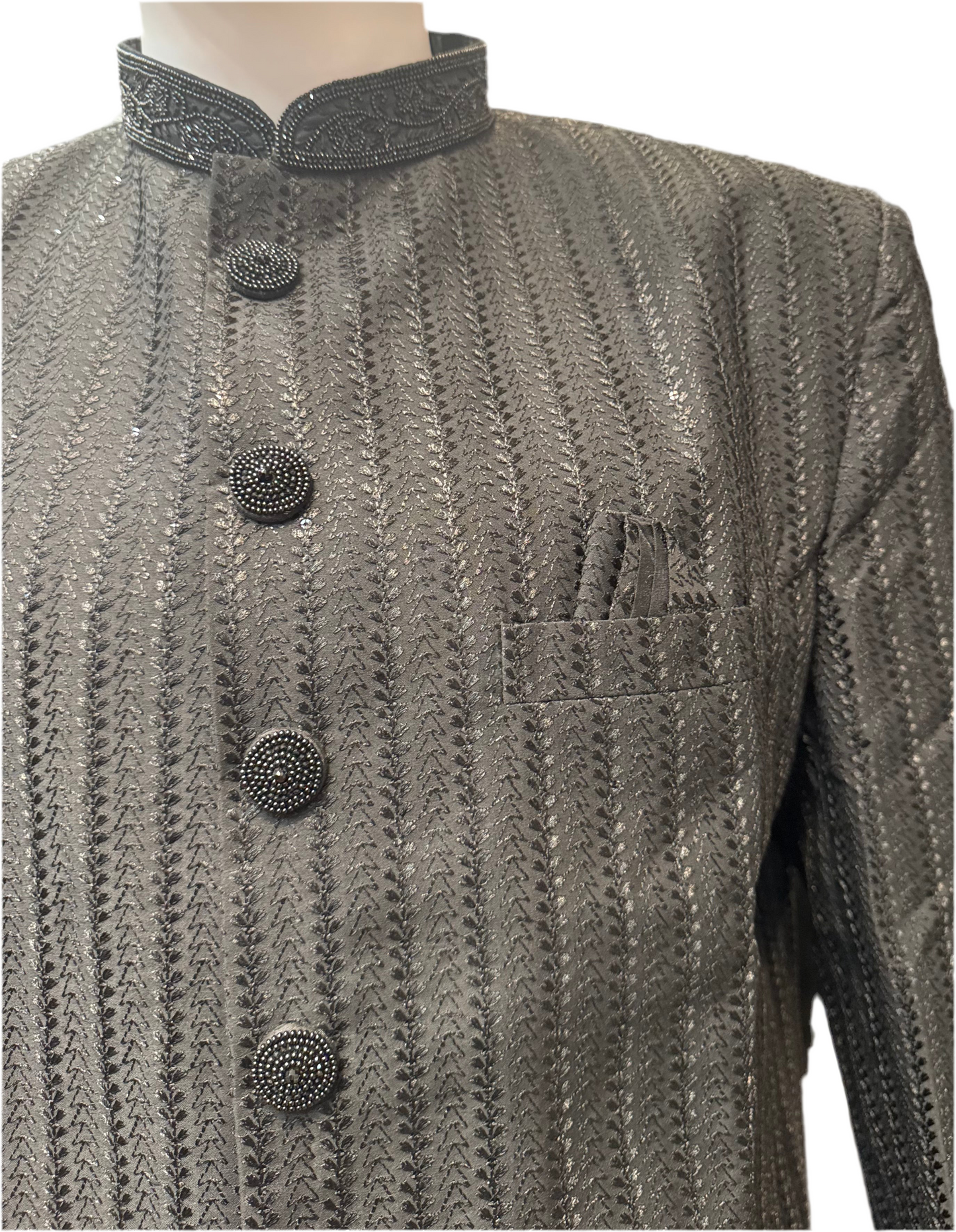 Premium Designer Vivaah Hand Embroidery Silk Sherwani Suit For Men - Black
