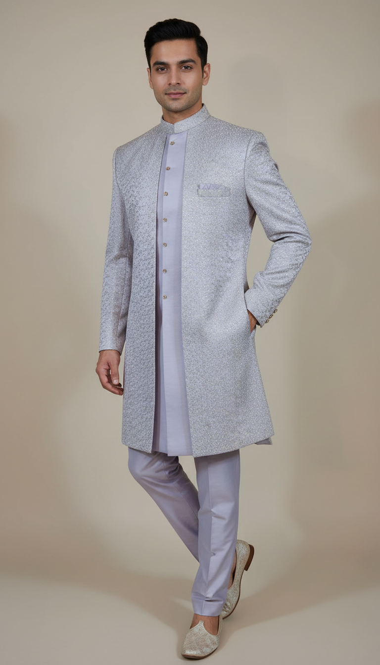 Lavender Color Brocade With Hand Embroidery Work Sherwani Suit For Men Near Me