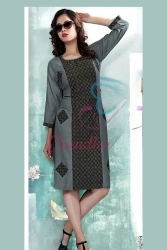Pretty Gray Colored Slub Rayon Kurti