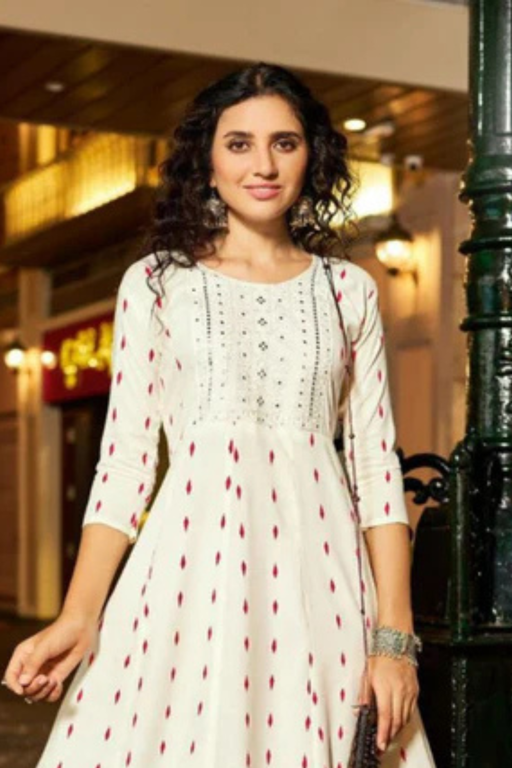 Pretty White Colored Rayon With Neck Embroidery Work Kurti For Women Near Me
