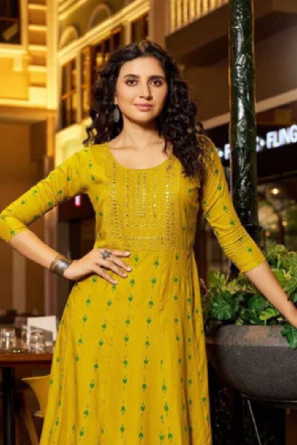 Yellow Colored Rayon With Neck Embroidery Work Kurti Near Me