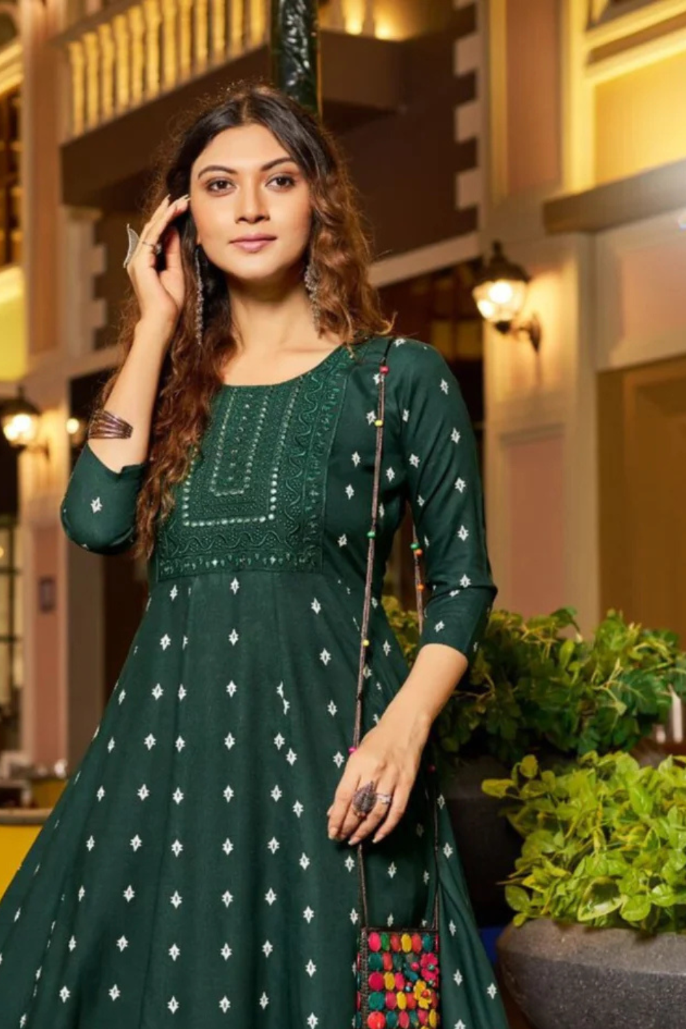 Green Colored Rayon With Neck Embroidery work Kurti For Women Near Me