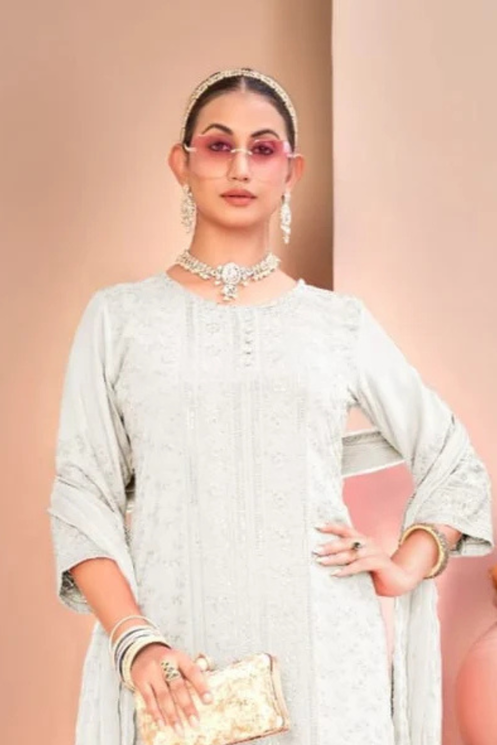 White Color Viscose Rayon Salwar Suits With Dupatta Set Near Me