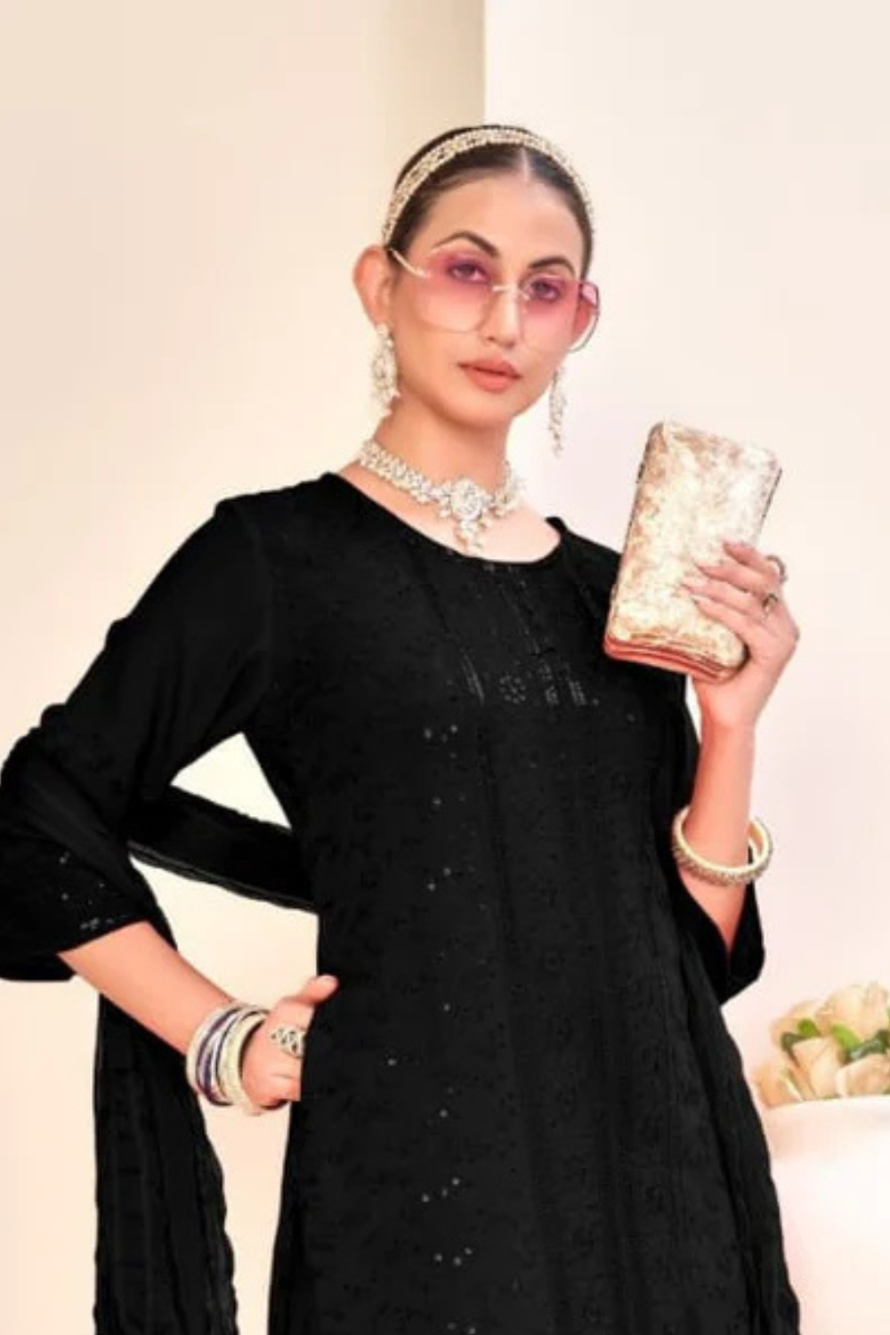 Black Color Viscose Rayon Salwar Suits With Dupatta Set Near Me