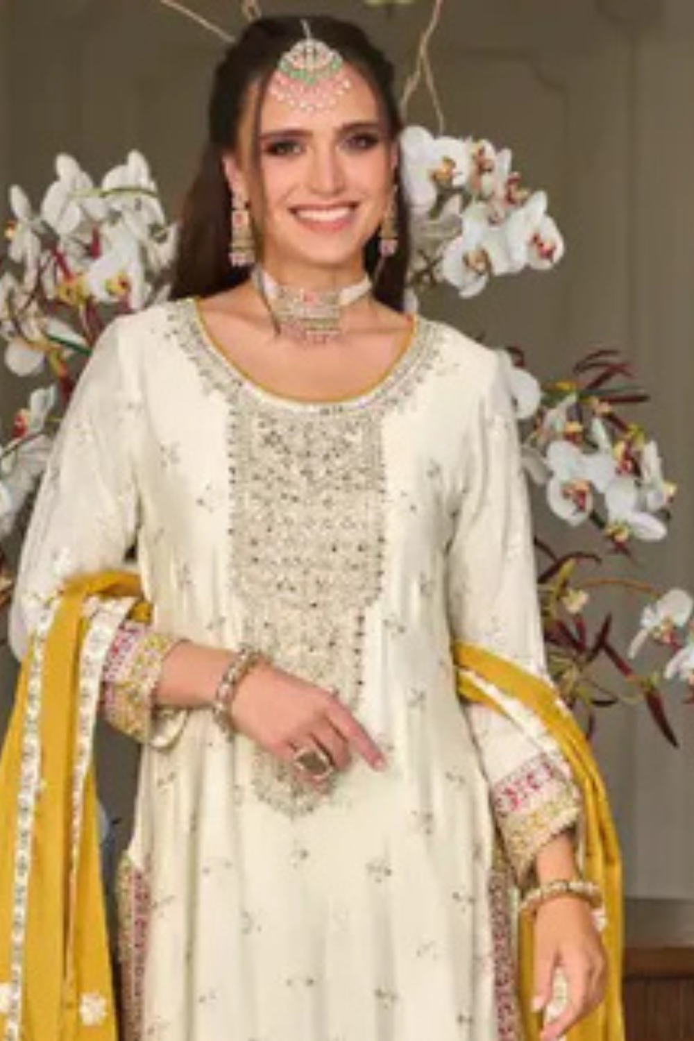 White Color Embroidery Work Salwar Suits With Dupatta Near Me