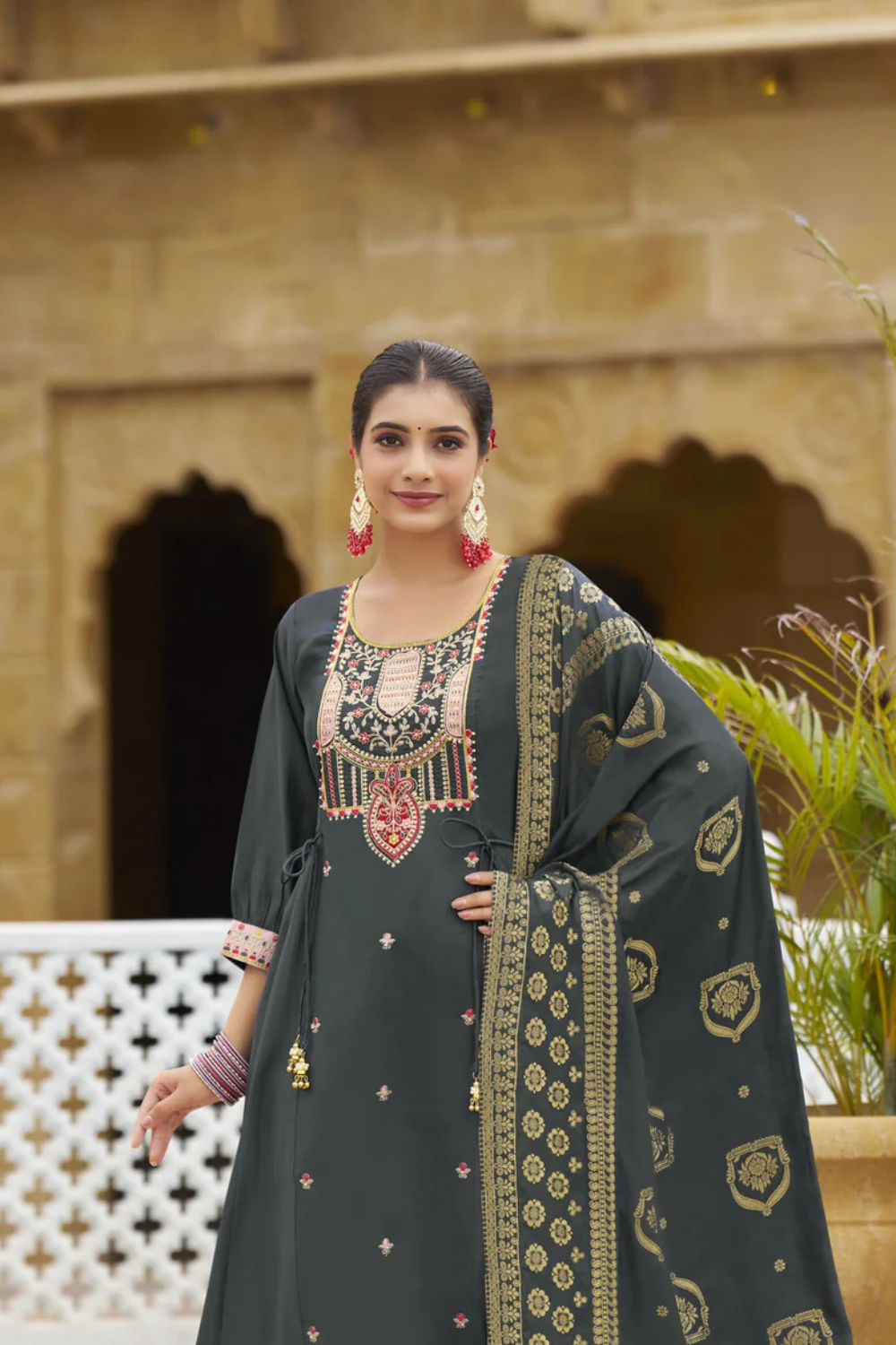 Attractive Gray Color Salwar Suits With Sequins And Thread Work For Women Near Me