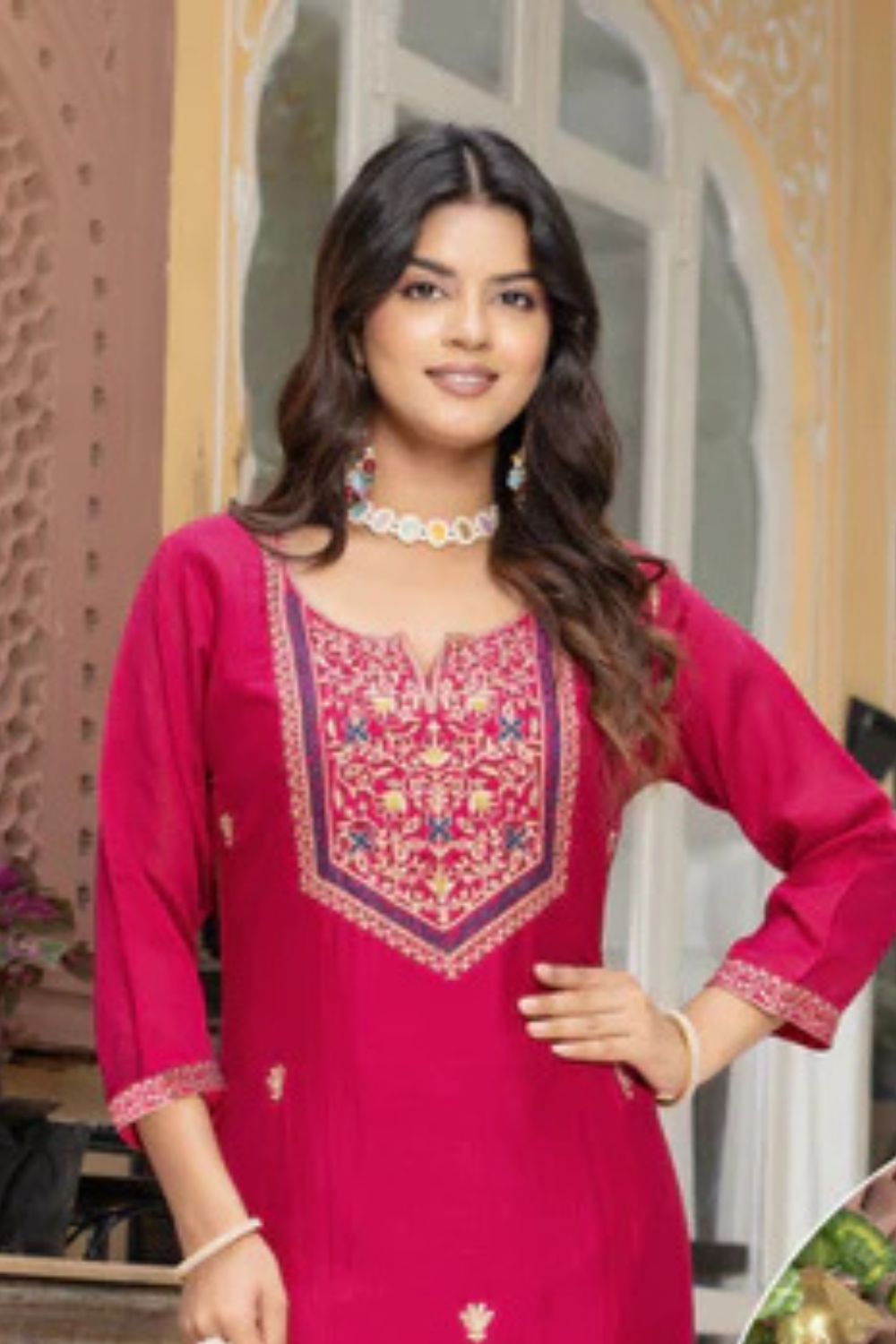 Appealing Rani Pink Color Thread Work And Silk Kurti For Women
Near Me