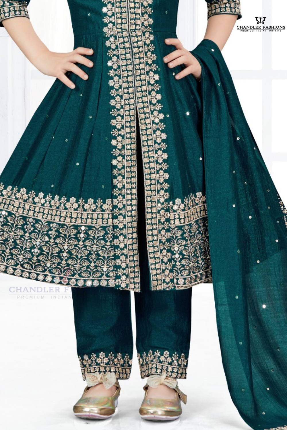 Teal Green Colored Embroidery Work Girls Kurti Suit In Yuma