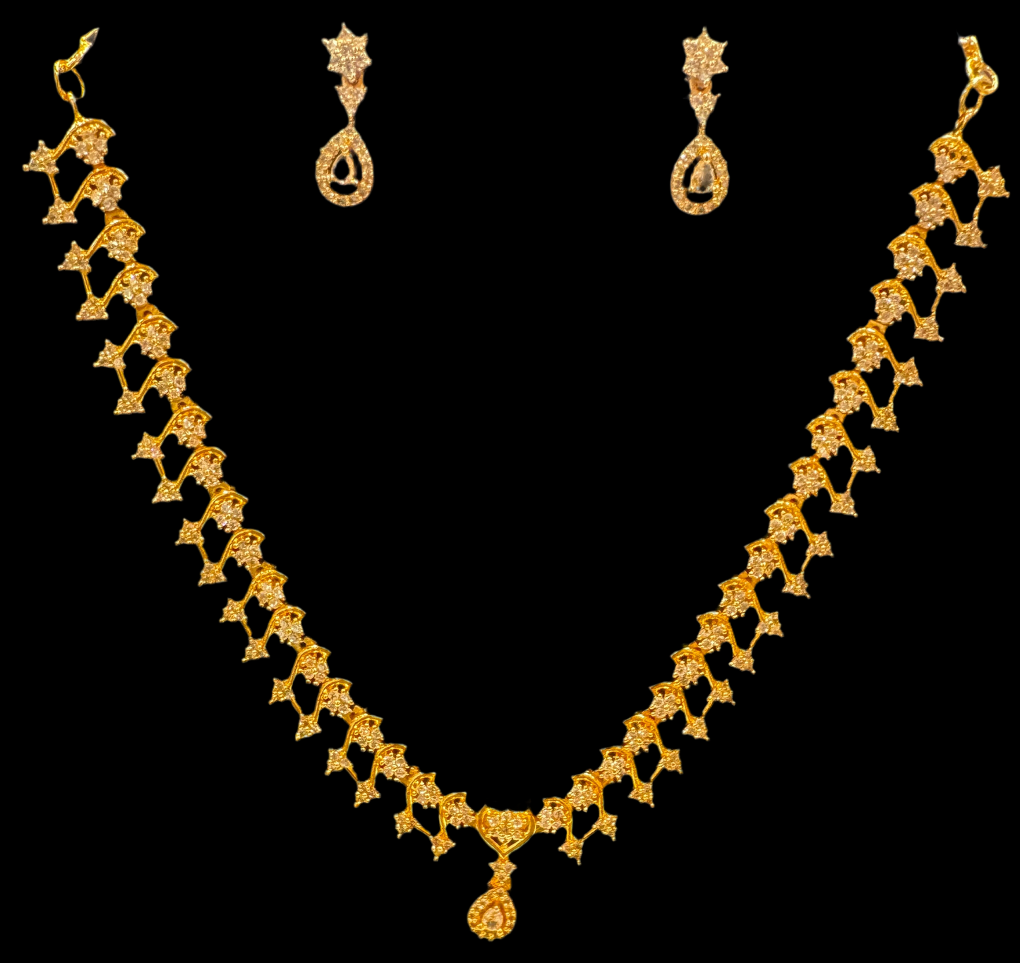 White Stone Gold Plated Necklace With Earrings Set Near Me