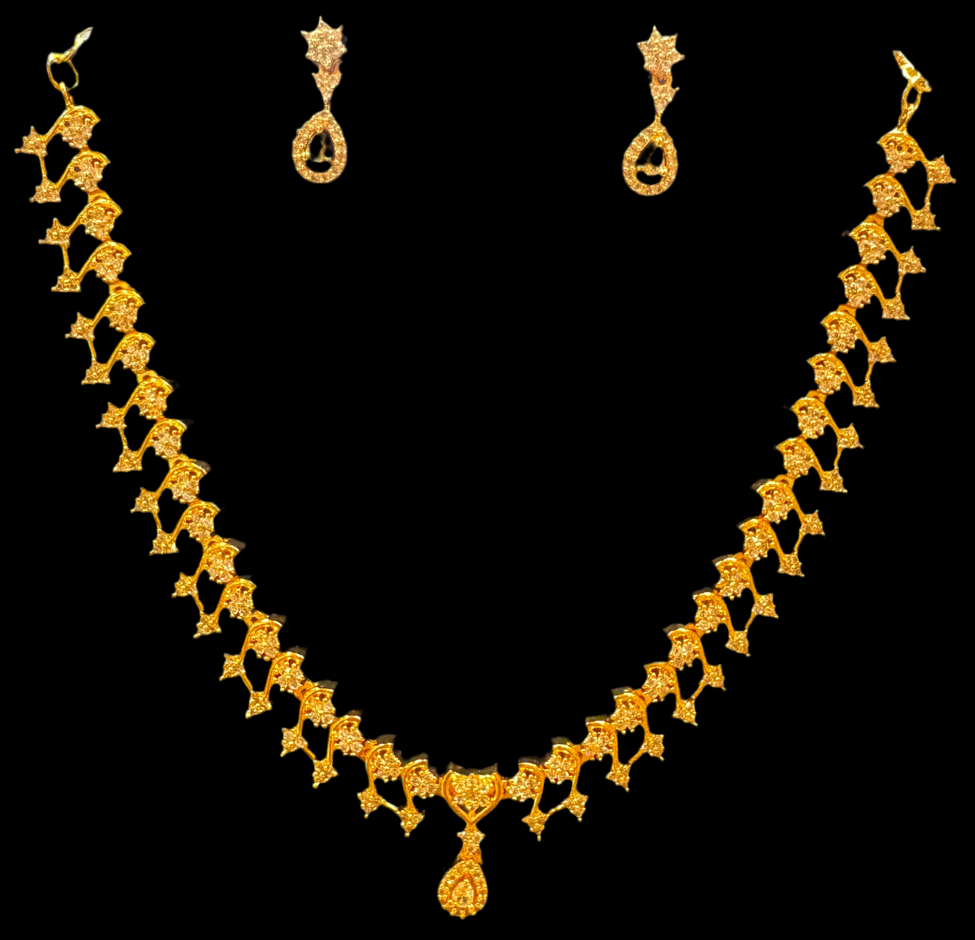 Traditional White Stone Gold Plated Necklace With Earrings Set