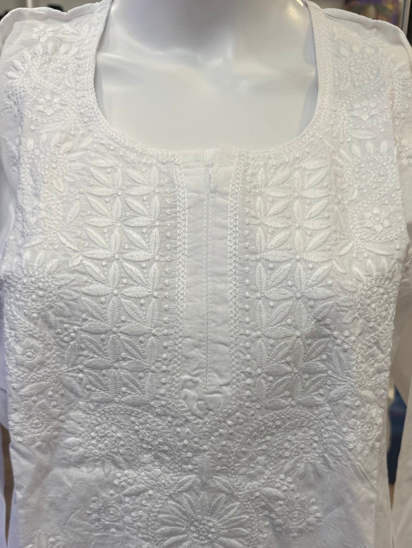 Delightful White Color Cotton With Chikankari Work Kurti Suits For Women