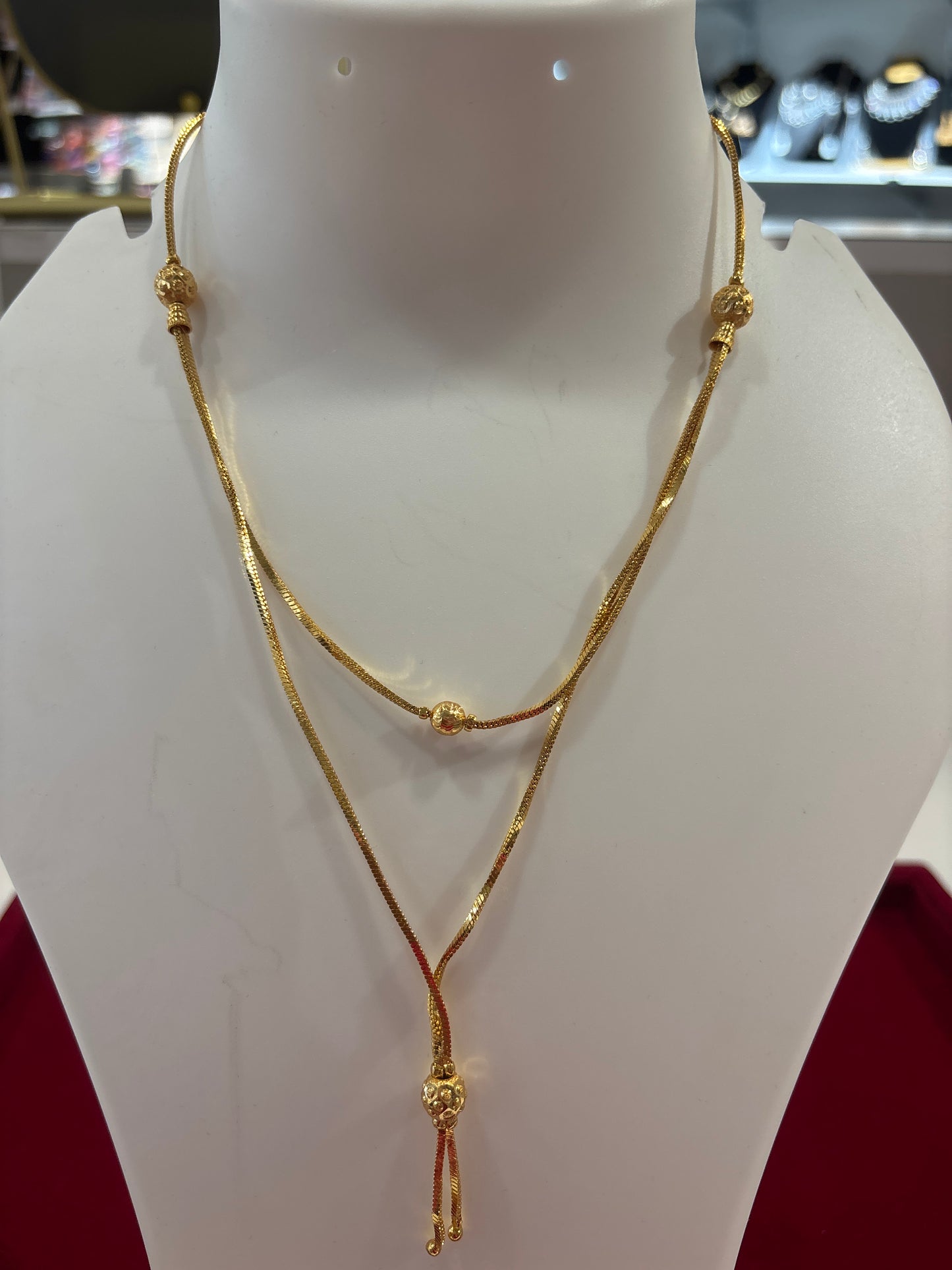 Stunning Gold Plated Double Layer Ball Drop Necklace For Women