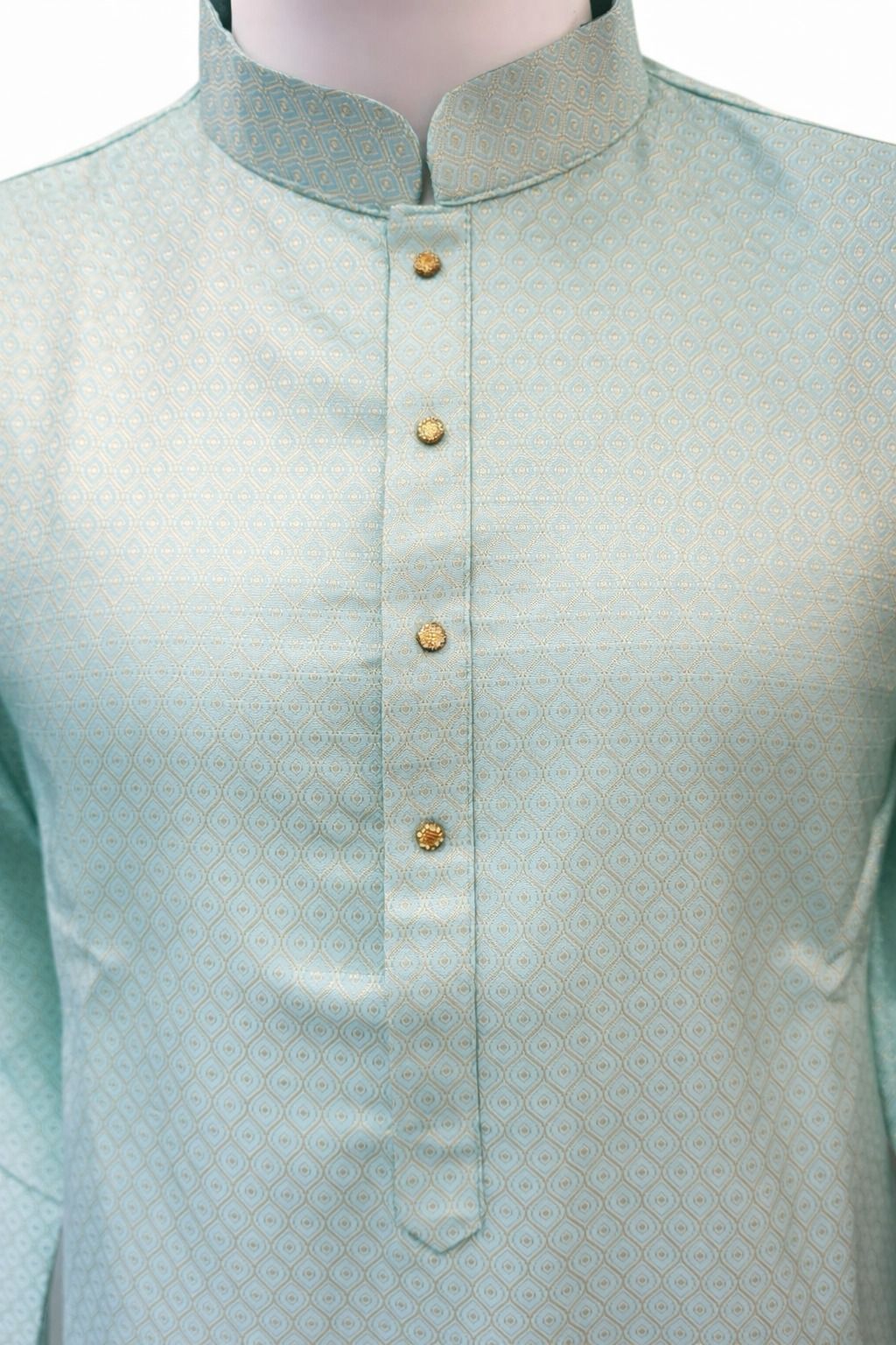 Charming Sky Blue Color Cotton With Self Design Kurta Suits For Men