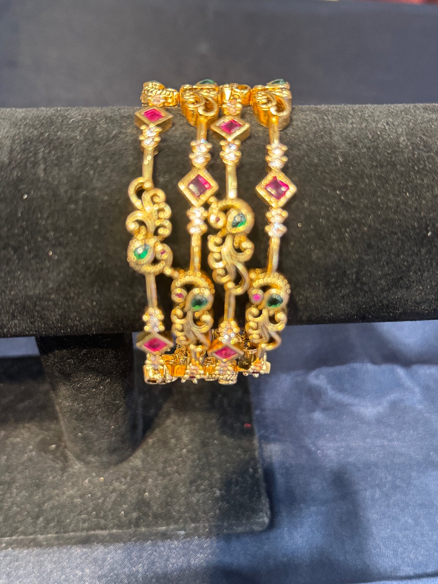 Red And Green Stones Gold Plated Bangles In USA