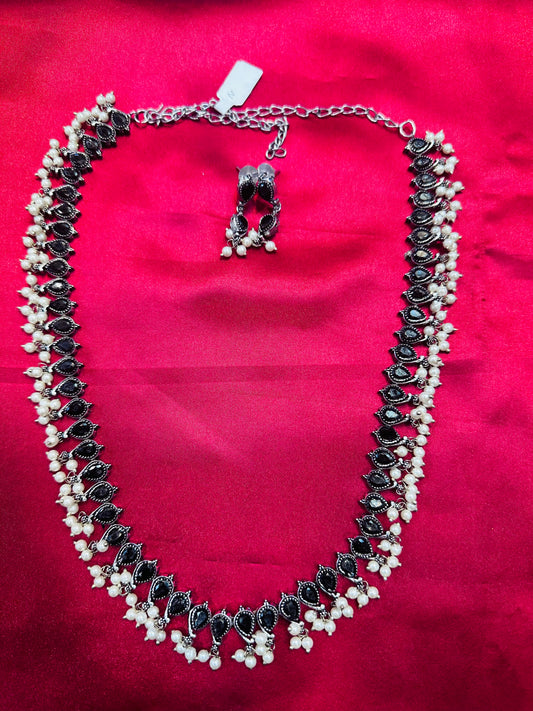 Elegant Black Color Oxidized Necklace With Earrings For Women