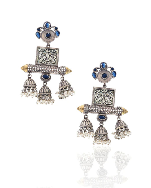 Oxidized Silver Dangler Earrings Made With Brass And Copper Near Me