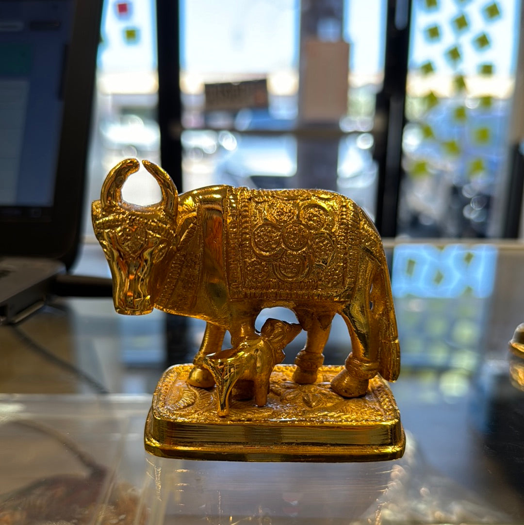 KAMDHENU- Brass Cow and Calf Statue - Most Sacred Animal of India | Handmade