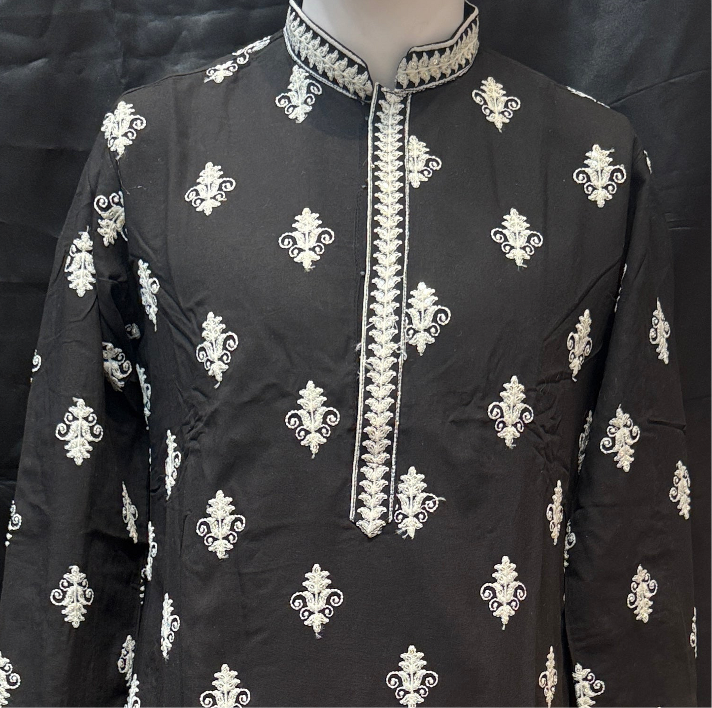 Pretty Black Color Embroidery Work Men kurta Suits For Men