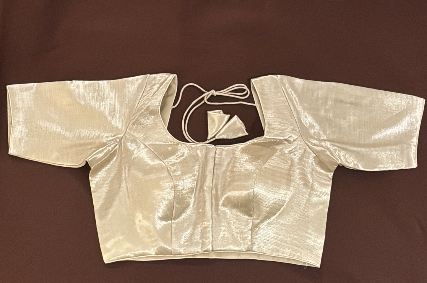 Appealing Cream Colored Elbow Sleeves Round Neck Readymade Blouse For Women