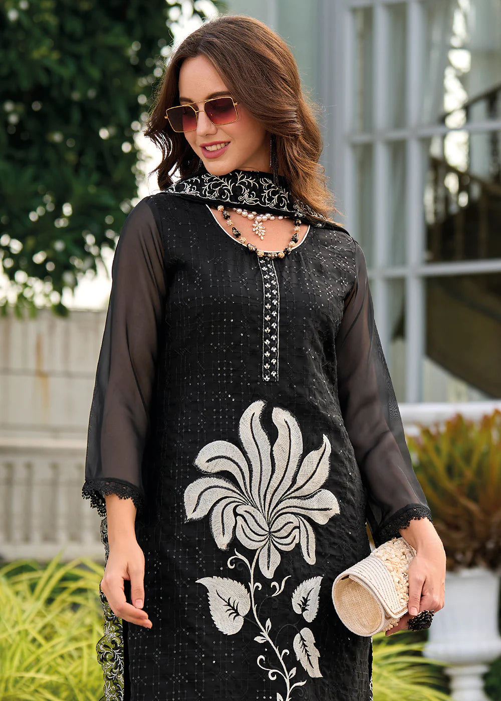 Graceful Black Color Heavy Organza Salwar Suits Near Me