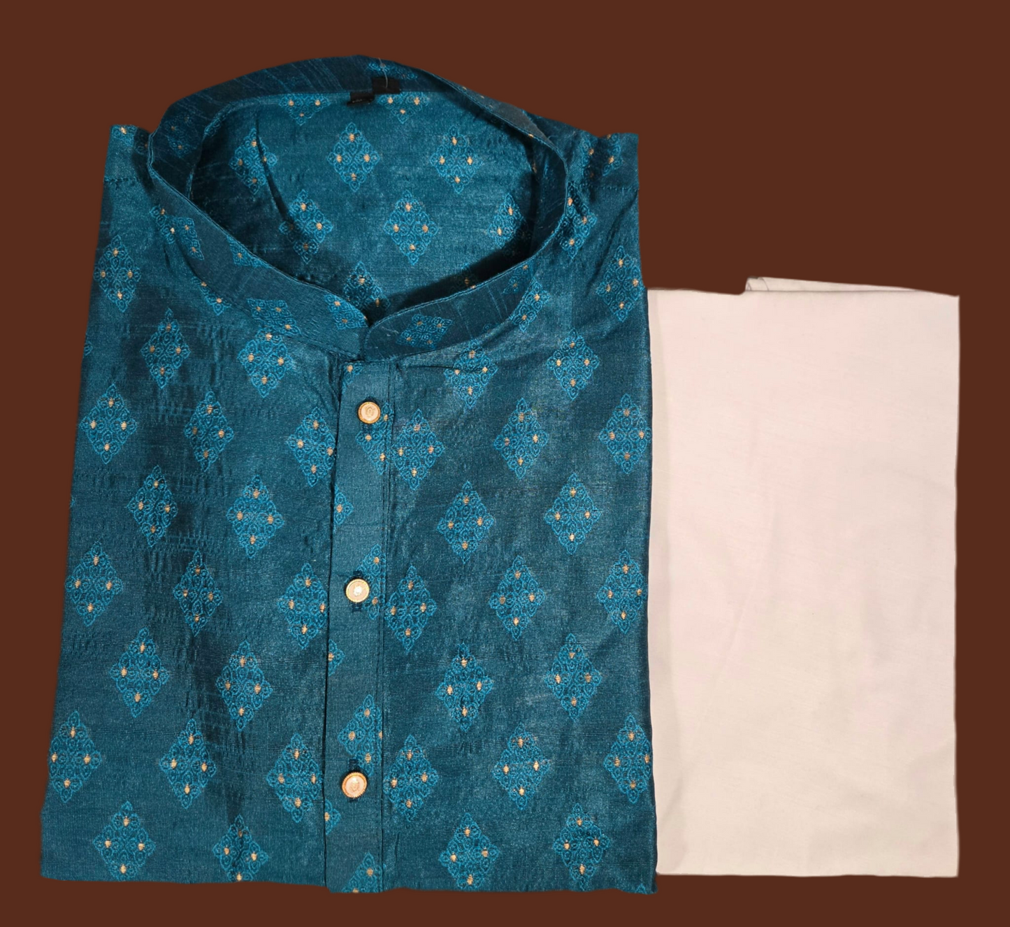 Teal Green Color Men's Jacquard Kurta Suit In USA
