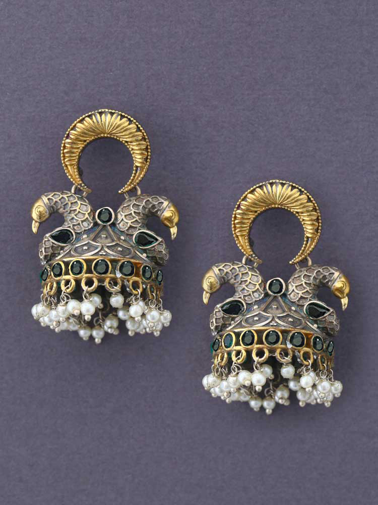 Elegant High End Two Tone Oxidized Jhumkas Near Me