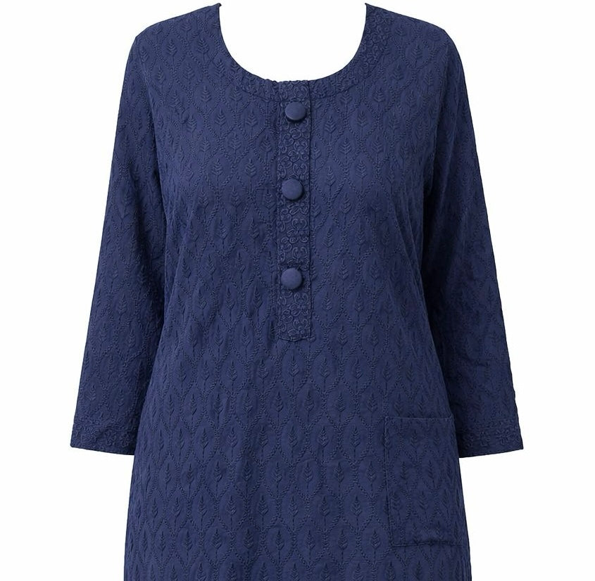 Gorgeous Blue Color Rayon With Chikankari Work Kurti For Women