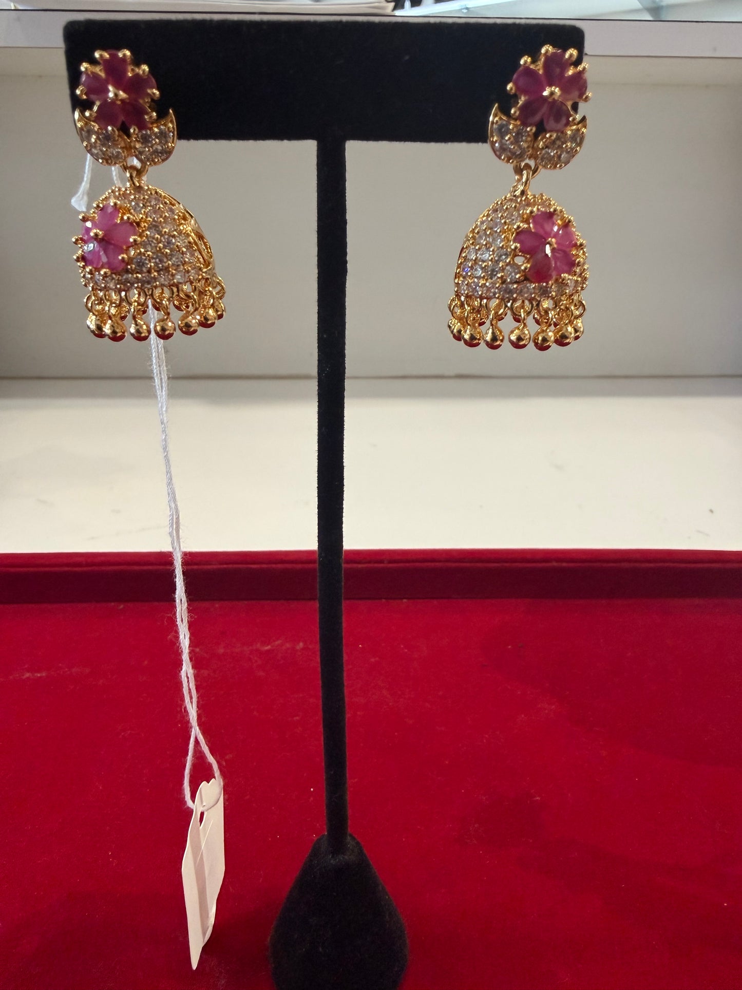 Pretty Pink Flower Gold Plated Jhumkas for Women