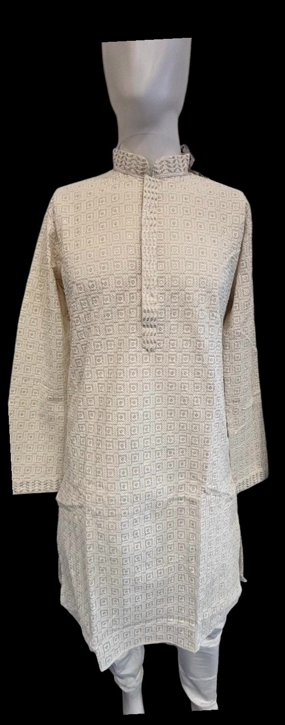 Amazing White Color Cotton With Sequins And Chikankari Work Kurta Suits For Men