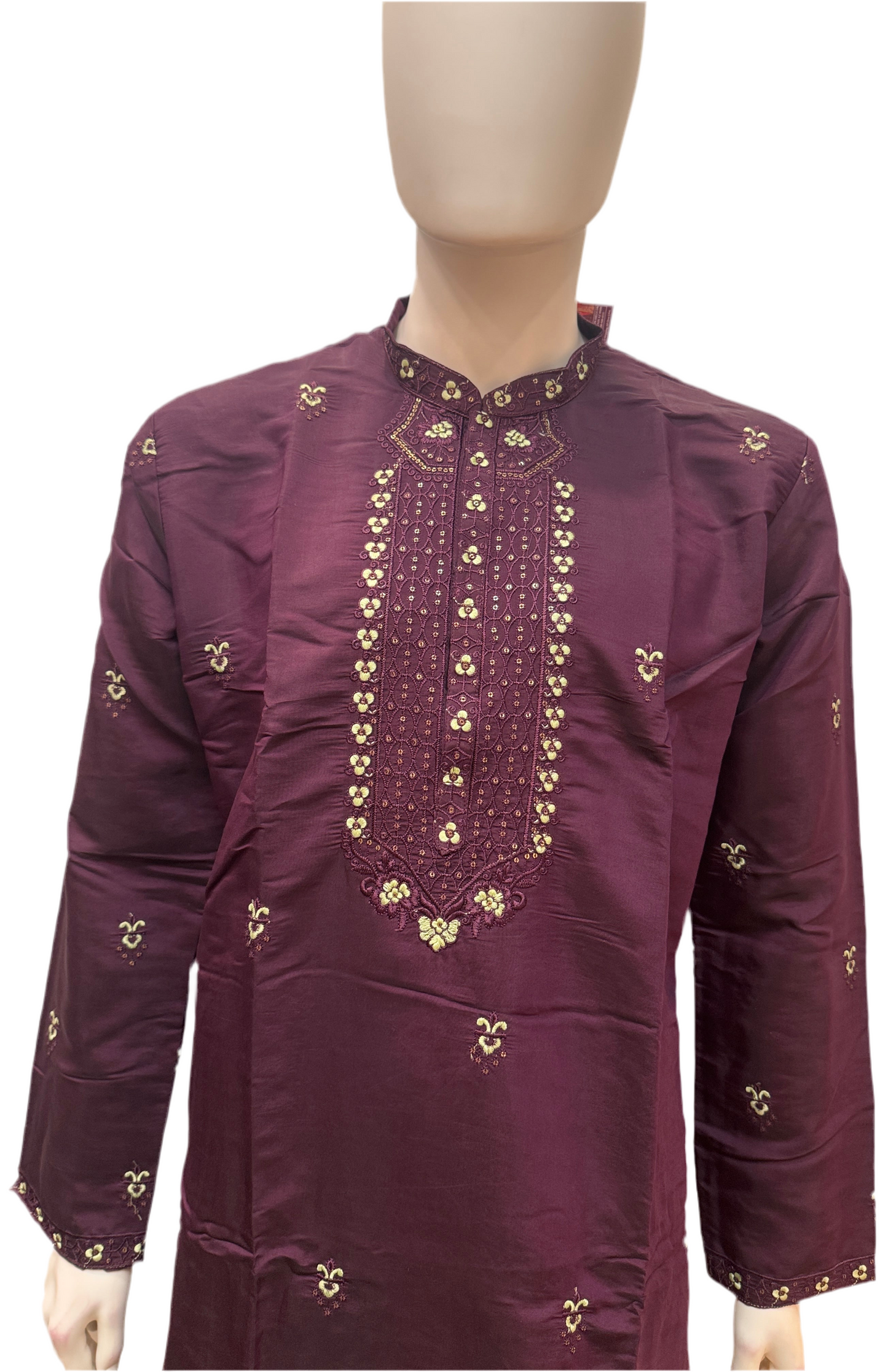 Beautiful Wine Color With Sequins And Embroidery Work Kurta Suits For Men