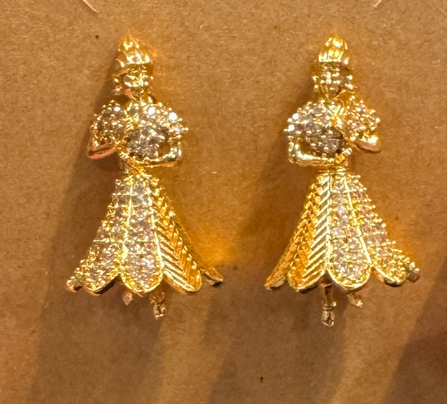 Pretty White Color Stones Gold Plated Dance Shape Earrings Near Me