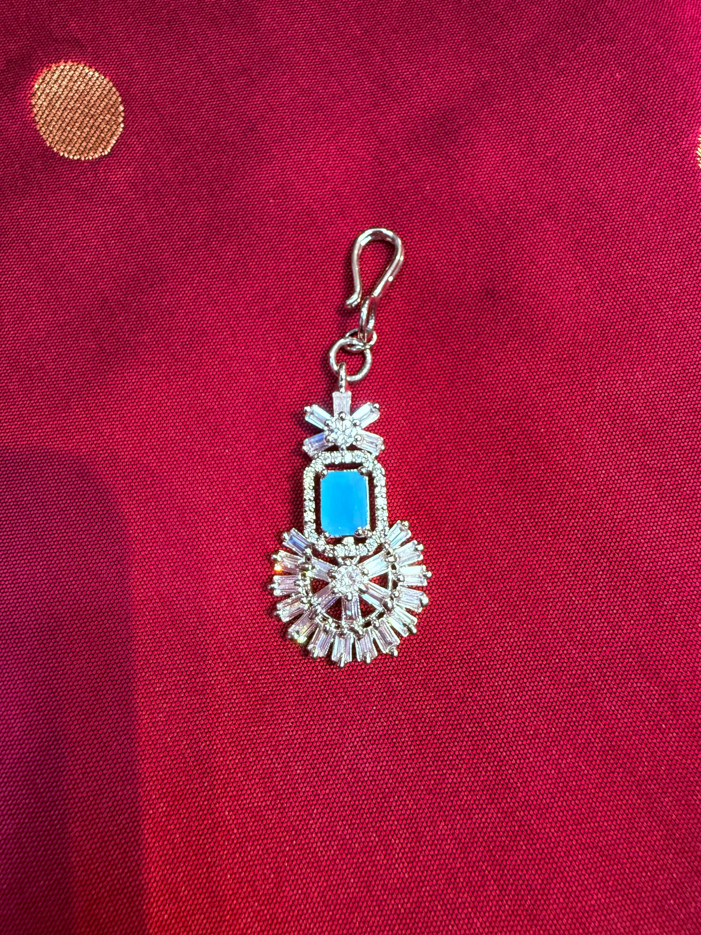 Attractive Designer Sky Blue Color AD Stone Maang Tikka For Women