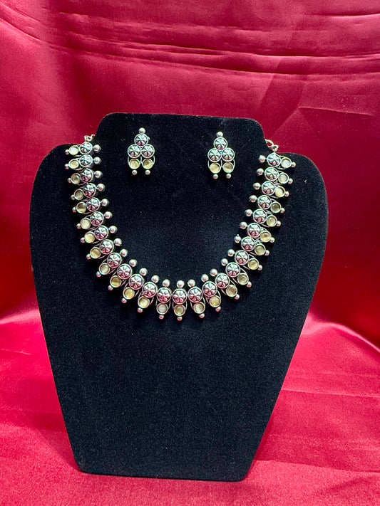 Appealing Oxidized German Silver Yellow Color Necklace With Earrings