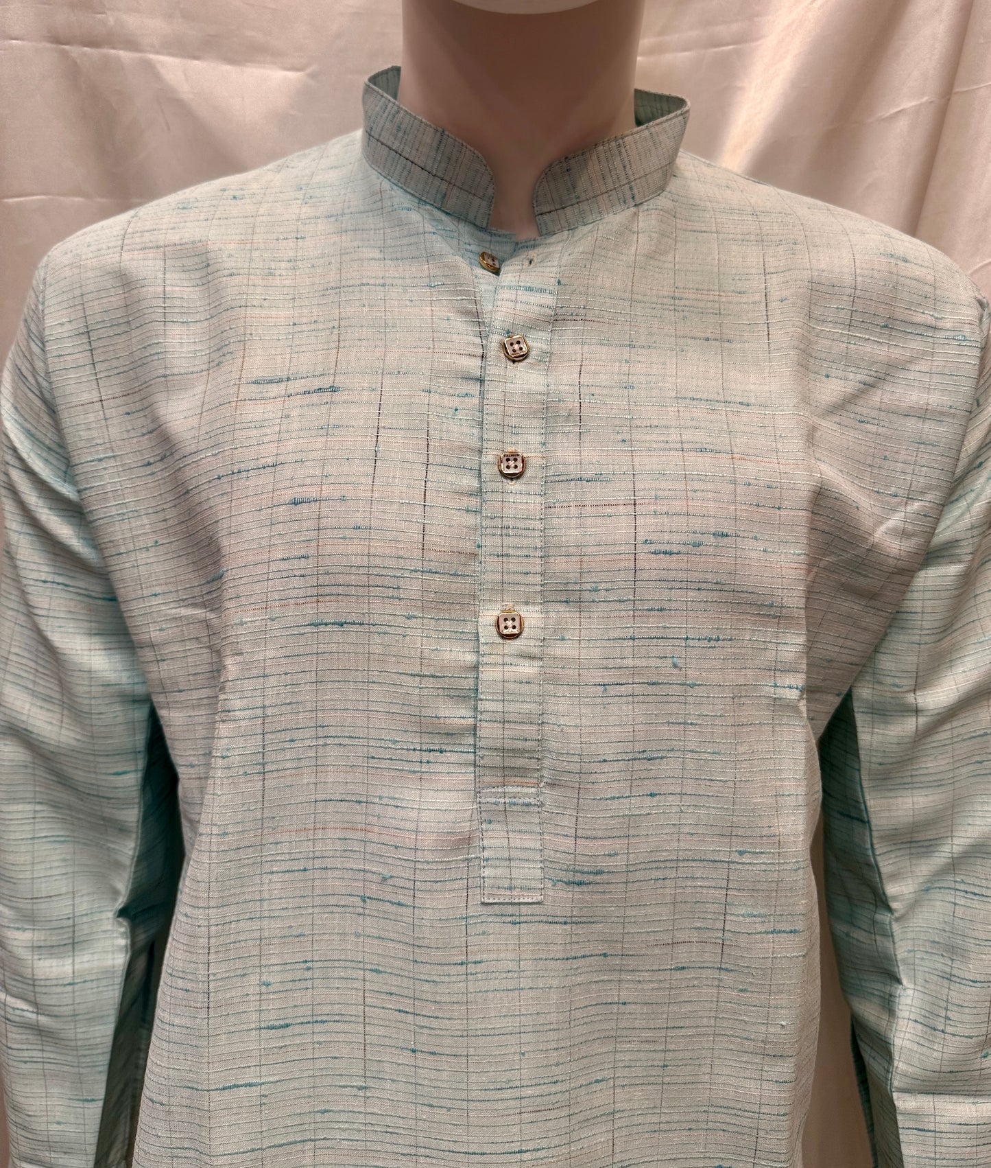 Charming Sea Blue Color Cotton Men's Kurta With Pajama Pant