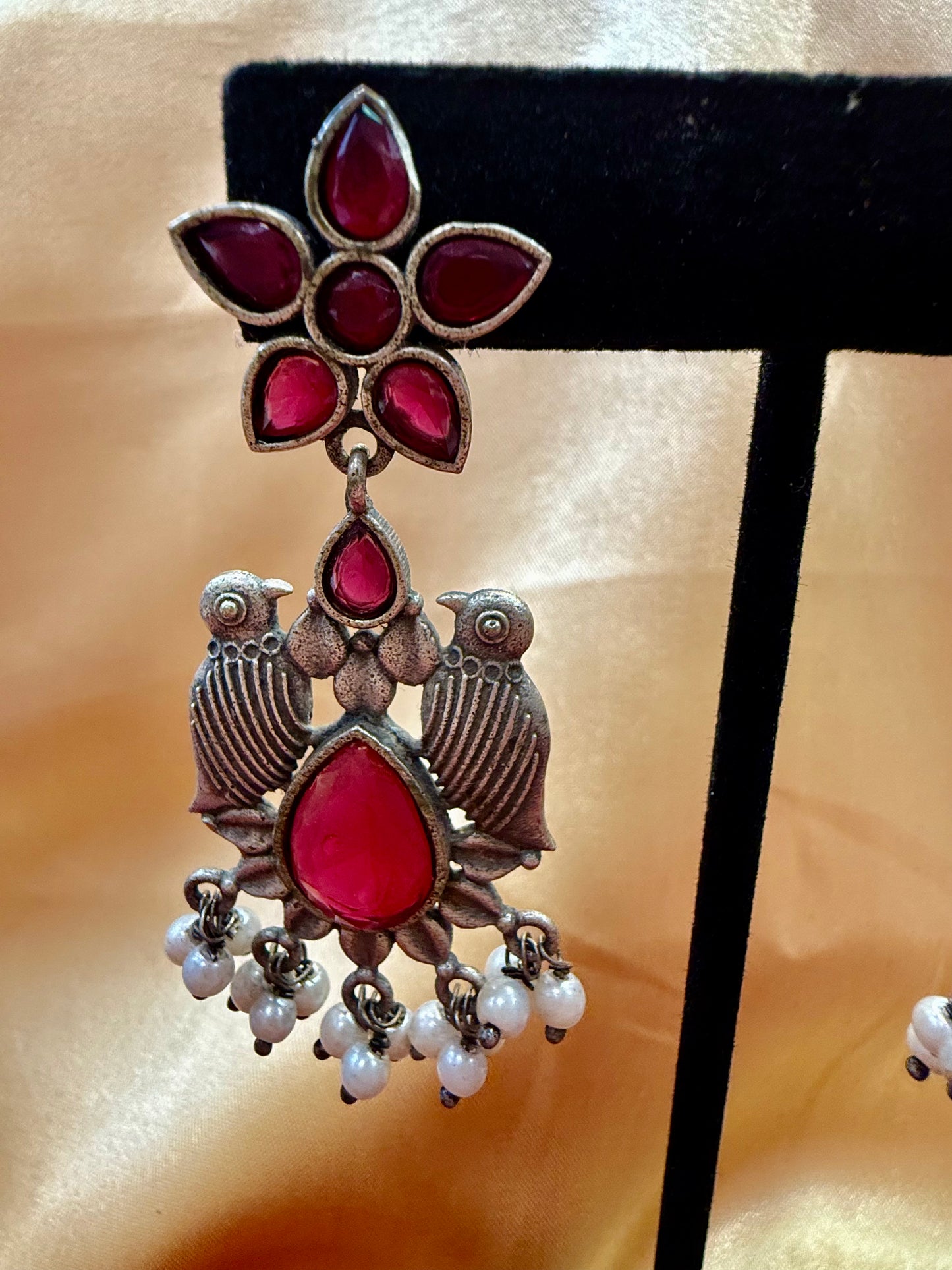 Oxidized Red Stone And Beaded Work Bird Designs In USA