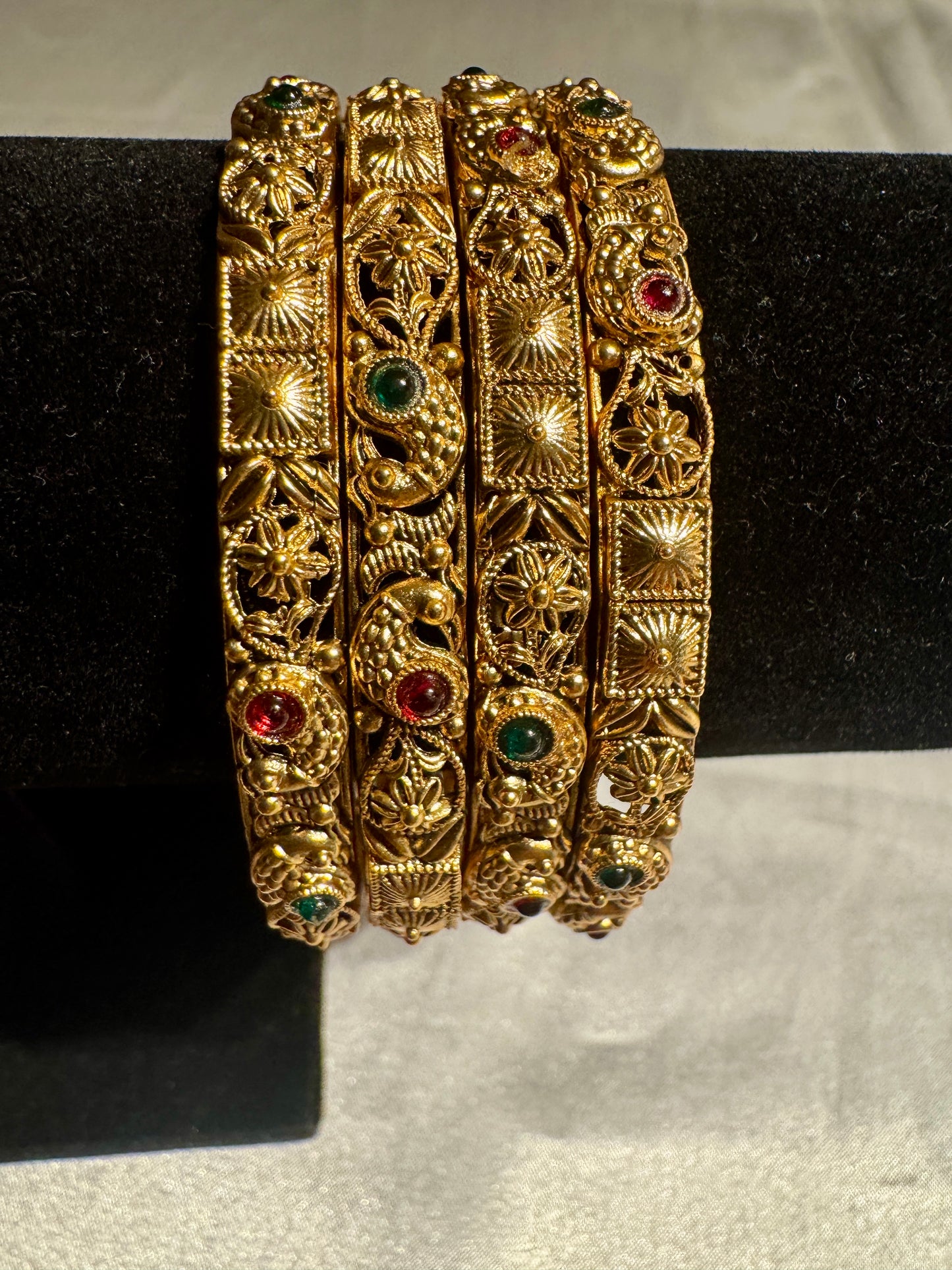 Red And Green Stones Studded Antique Gold Bangles Near Me
