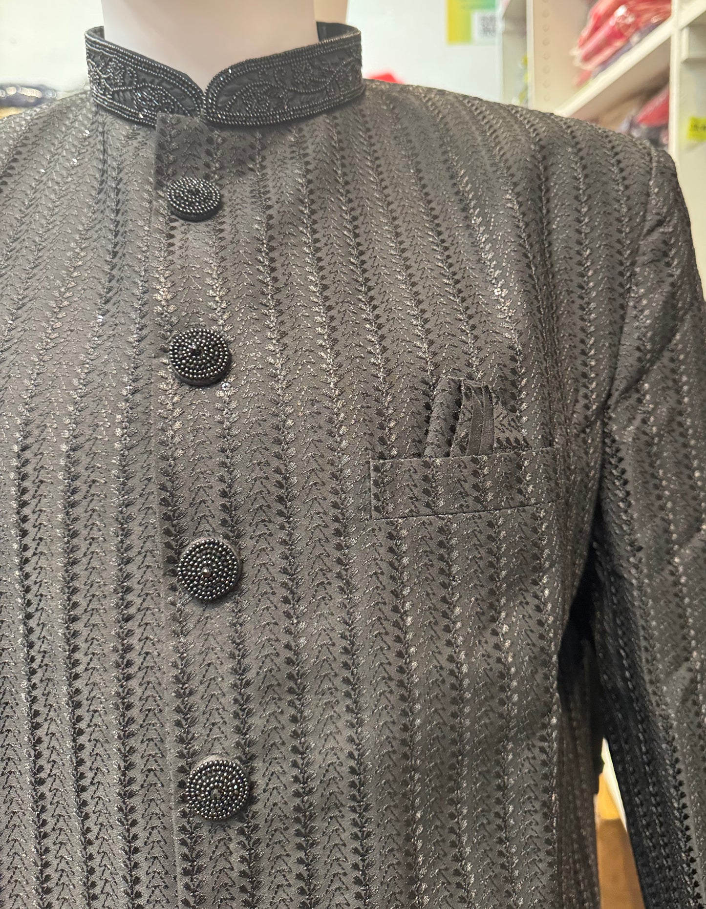 Premium Designer Vivaah Hand Embroidery Silk Sherwani Suit For Men - Black