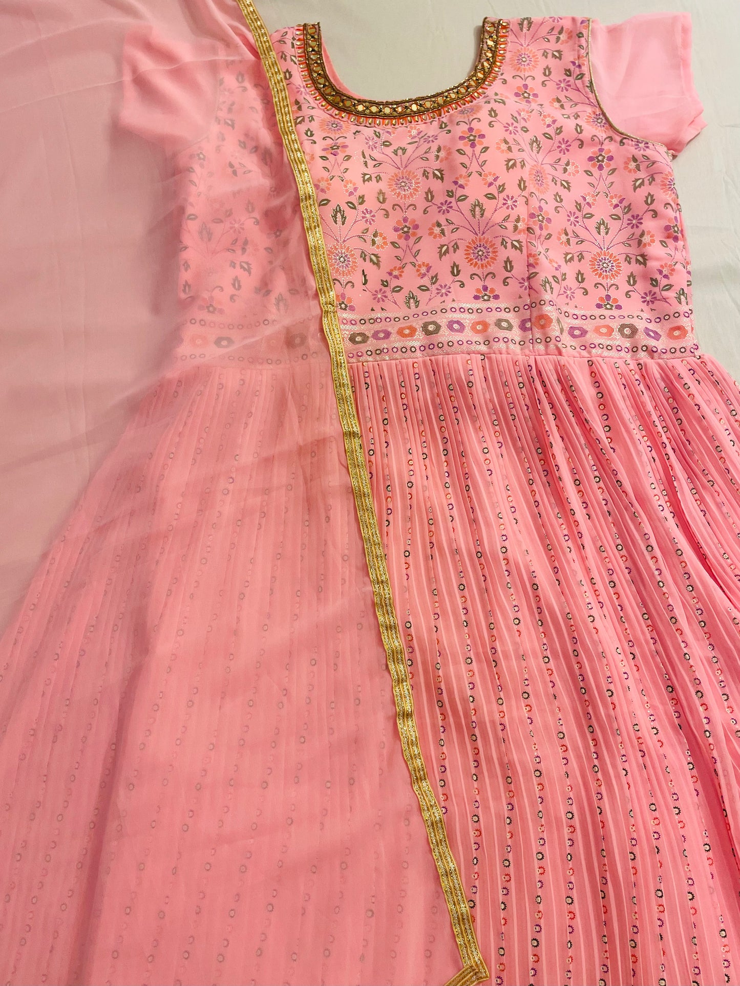 Gorgeous Pink Color Georgette Party Wear With Bottom And Dupatta For Women