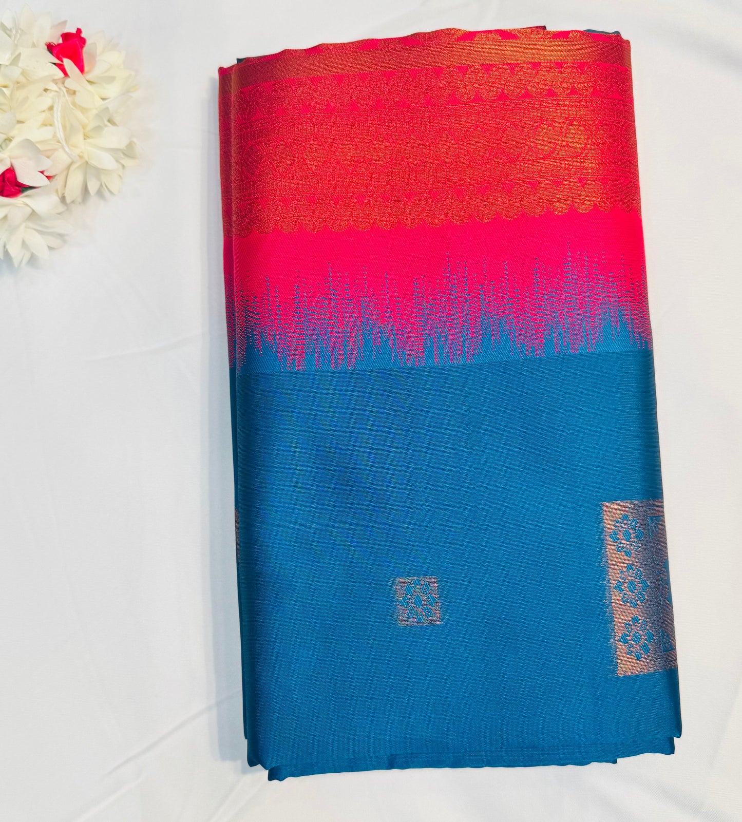 Gorgeous Blue And Pink Soft Silk Saree With Gold Zari Work For Women