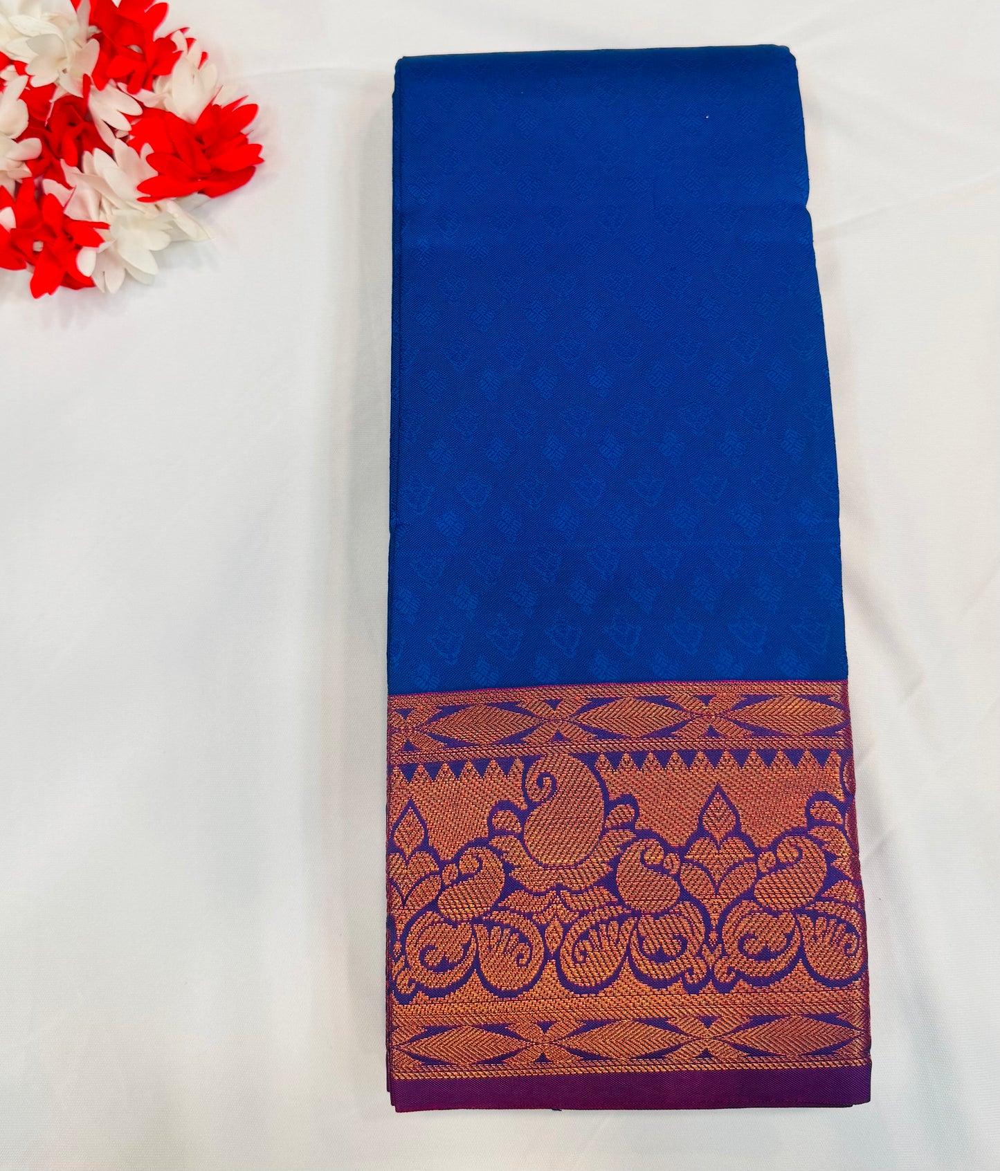 Beautiful Blue Color Motifs Art Silk Saree With Contrast Border For Women