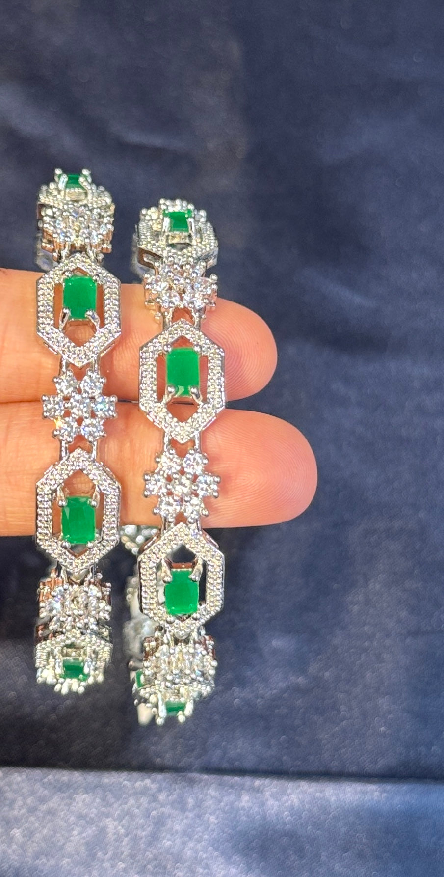 Green and White Stones American Diamond Bangles In USA