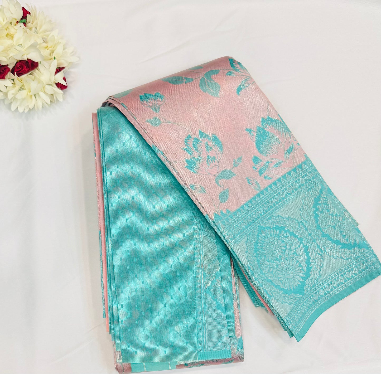 Attractive Pink Color Floral Design Art Silk Saree With Contrast Border For Women