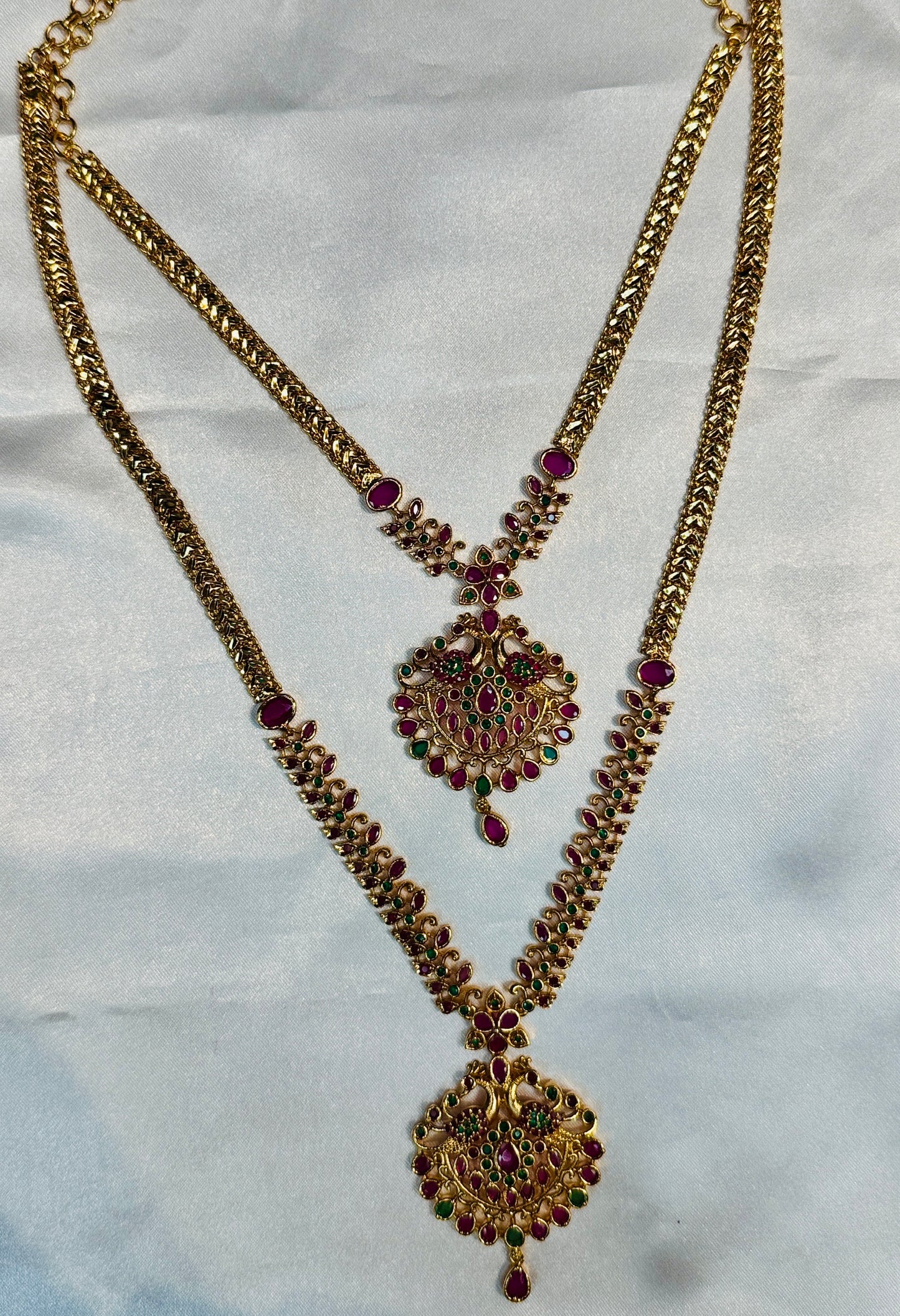 Attractive Gold Plated Multicolor Stones Two Step Necklaces