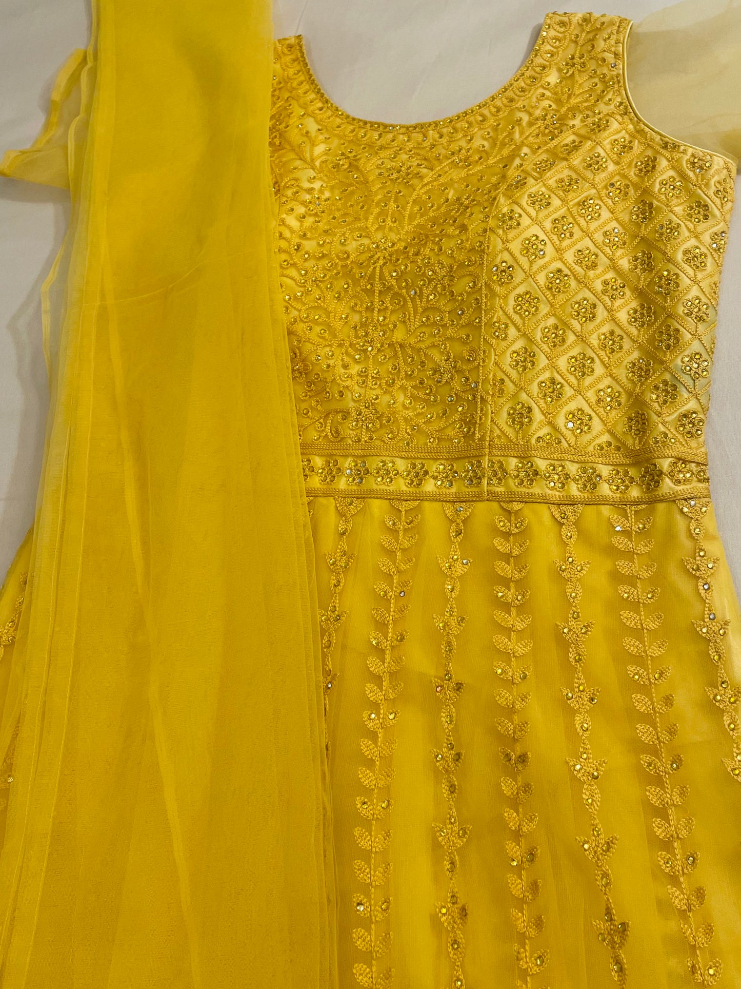 Golden Yellow Color Embroidered Work Anarkali Gown With Dupatta In USA