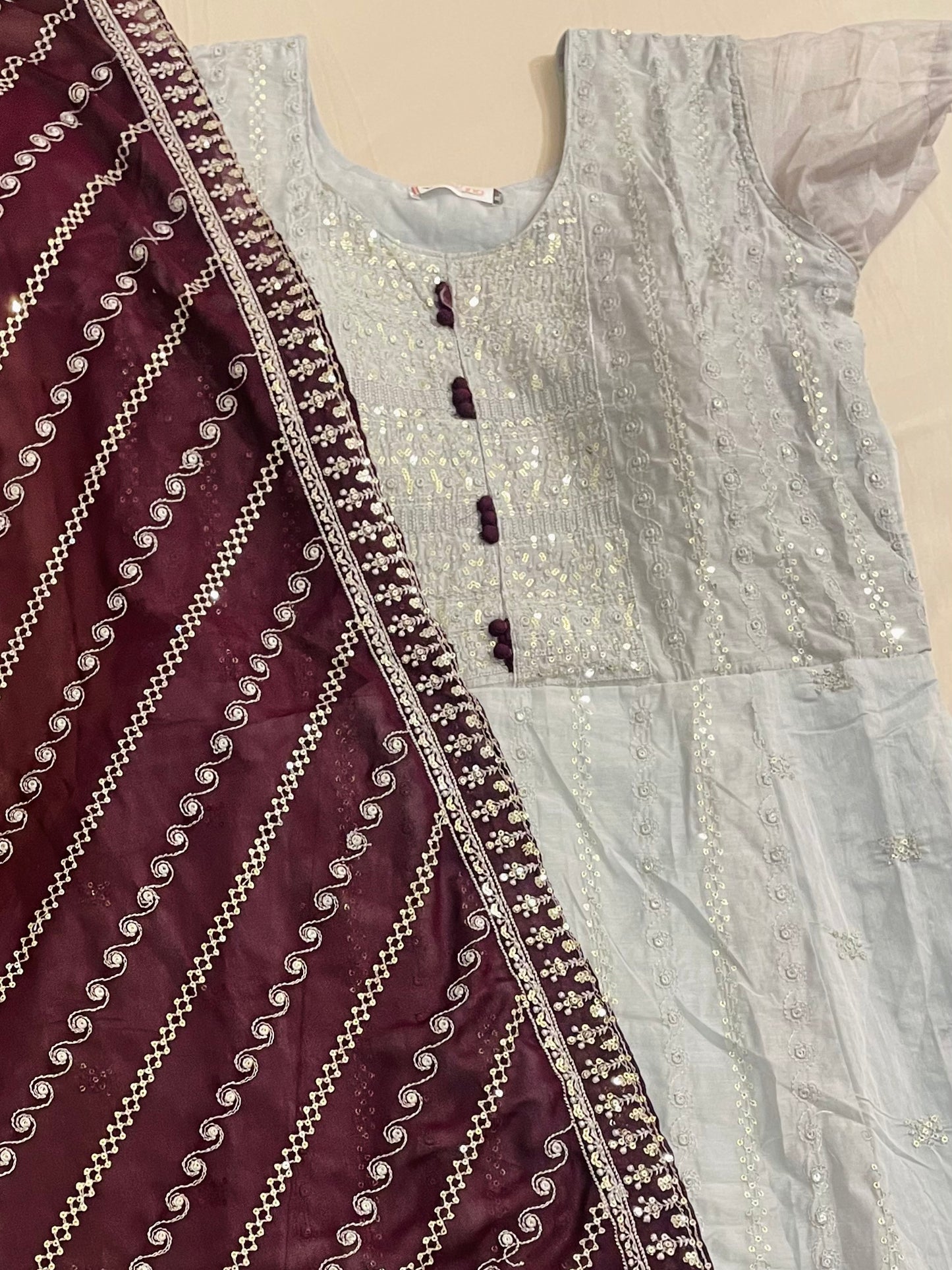 Beautiful Gray And Dark Brown Colored Combo long Dress With Dupatta For Women